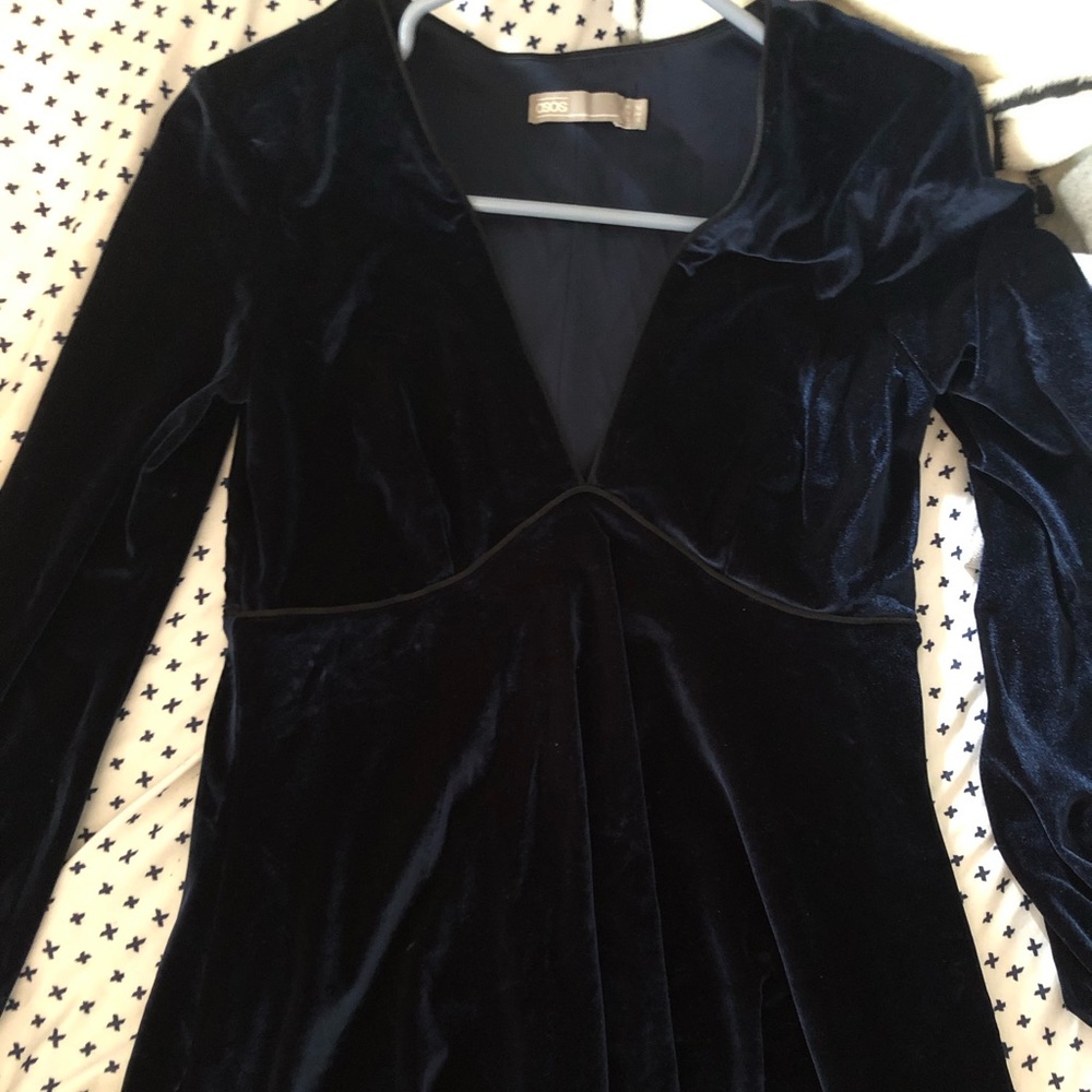 Blue velvet mini dress